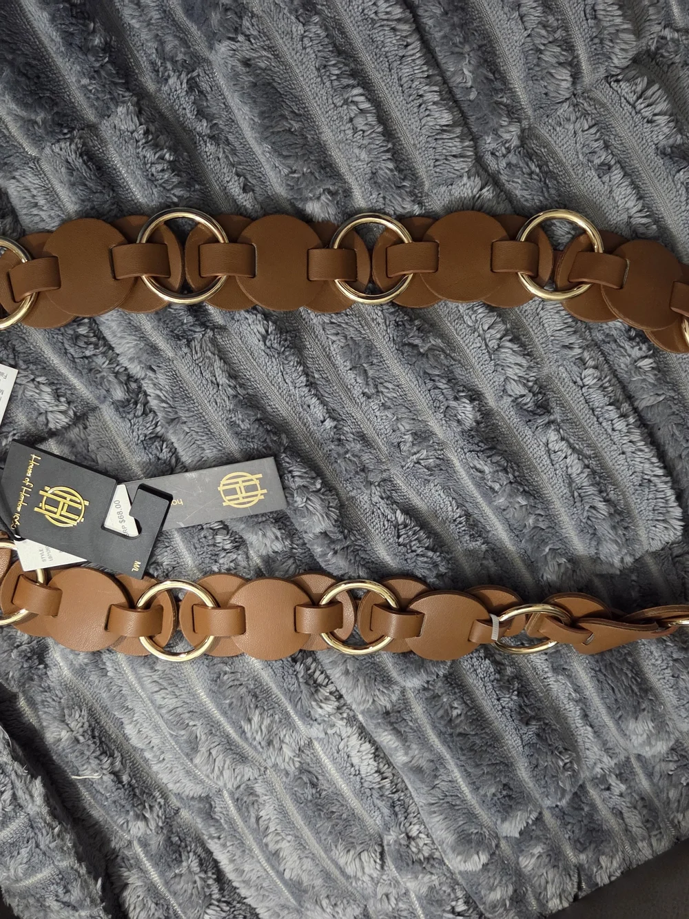 House of Harlow 1960 Brown Leather Ladies Link Belt with Gold Rings